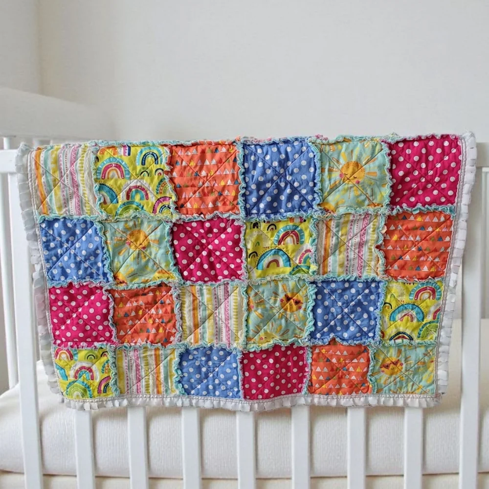 Homemade Rag Quilt Patchwork Baby Girl Quilt